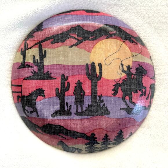 Western Cowboy Cowgirl Saguaro Cactus Sunset Decorative Appetizer 8" Plate - Picture 2 of 5